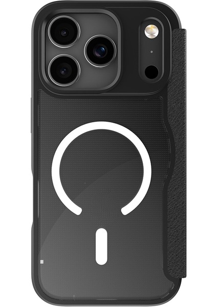 iPhone 17 Pro Uyumlu Kılıf M-Safe Şarjlı Raptic Air Folio Şeffaf Kartlıklı Kapaklı Kılıf Siyah