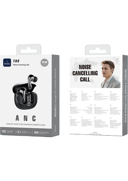 T32 Plus Anc/enc Teknolojili Kulak Içi Bluetooth Kulaklık V5.4 Siyah