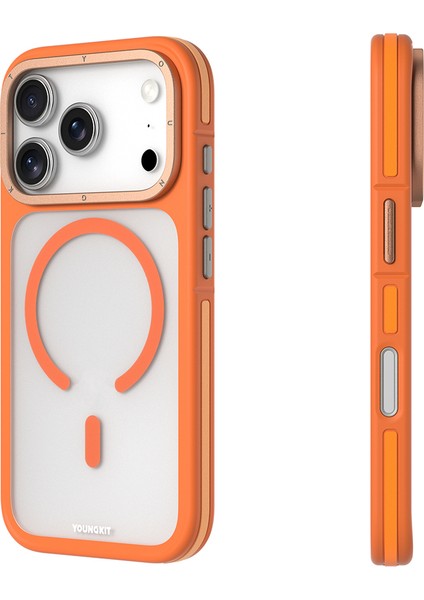 iPhone 17 Pro Uyumlu Kılıf M-Safe Şarj Özellikli Youngkit Rock Sand Serisi Kapak Turuncu modelleri