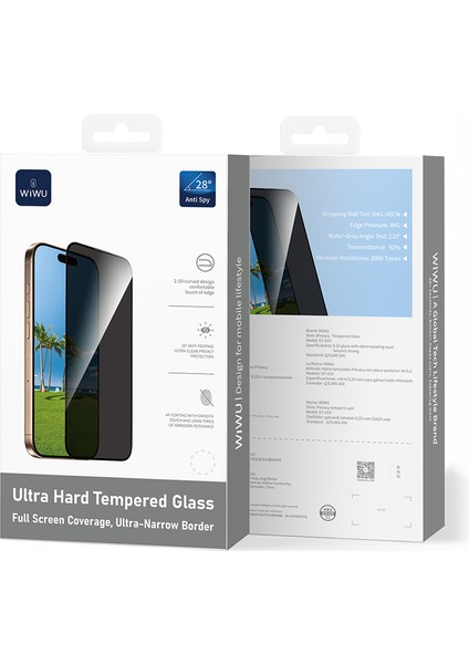 iPhone 17 Air Uyumlu Wiwu GT-028 Iprivacy Temperli Cam Ekran Koruyucu Siyah modelleri