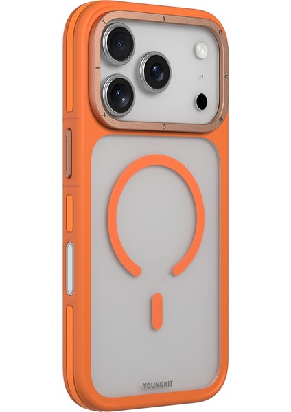 iPhone 17 Pro Max Uyumlu Kılıf M-Safe Şarj Özellikli Youngkit Rock Sand Serisi Kapak Turuncu