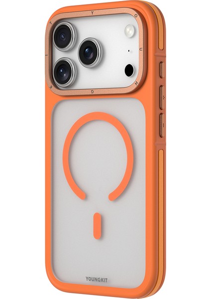 iPhone 17 Pro Max Uyumlu Kılıf M-Safe Şarj Özellikli Youngkit Rock Sand Serisi Kapak Turuncu modelleri