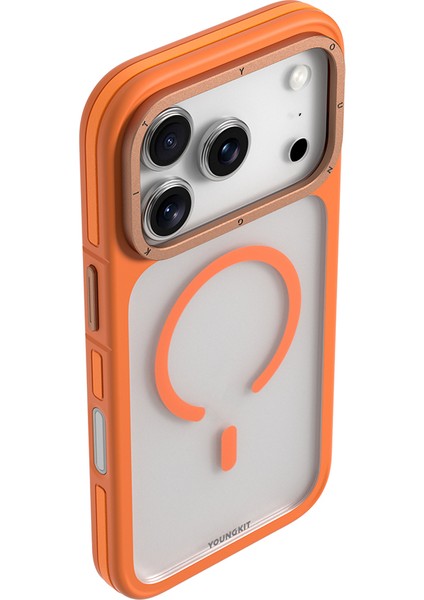 iPhone 17 Pro Max Uyumlu Kılıf M-Safe Şarj Özellikli Youngkit Rock Sand Serisi Kapak Turuncu