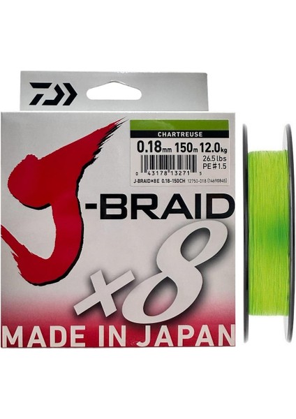 J-Braid 8x Chartreuse 150 mt 0.18 mm Ip Misina
