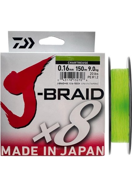 J-Braid 8x Chartreuse 150 mt 0.16 mm Ip Misina