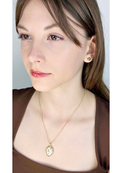 Zirkon Taşlı, Alya, Kapaklı, Paslanmaz Çelik Kolye 424, Altın Renk fiyatları