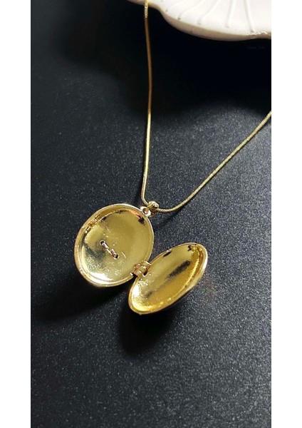 Zirkon Taşlı, Alya, Kapaklı, Paslanmaz Çelik Kolye 424, Altın Renk fırsatları