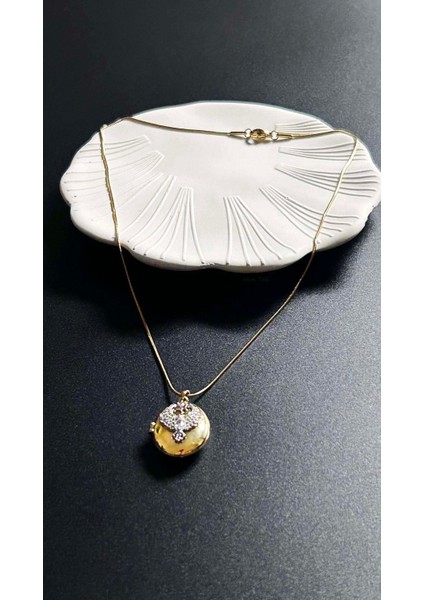 Zirkon Taşlı, Alya, Kapaklı, Paslanmaz Çelik Kolye 424, Altın Renk indirimleri