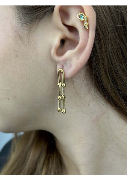 Tiff Model, Sallantılı Model, Paslanmaz Çelik Küpe 336, Altın Renk