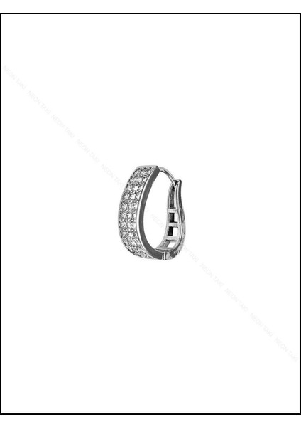 Zirkon Taşlı, Dik Oval Halka Model, Paslanmaz Çelik Küpe 69, Gümüş Renk modelleri