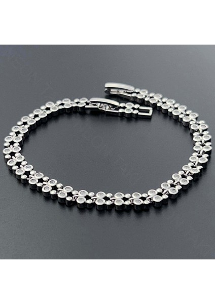 Zirkon Taşlı, Platinyum Kaplama, Paslanmaz Çelik Bileklik 444, Gümüş Renk modelleri