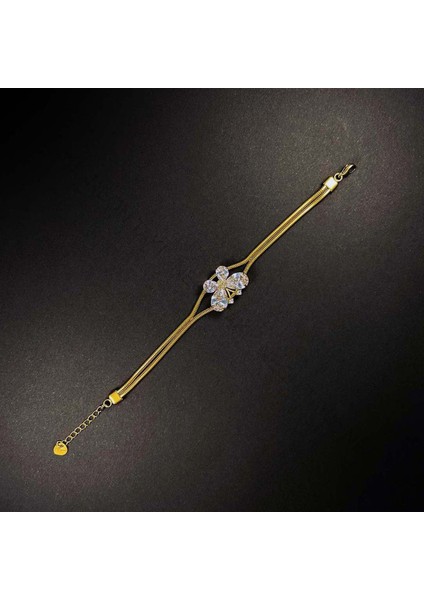 Bileklik, Zirkon Taşlı, Kararmayan Paslanmaz, Kelebek Detaylı, Çift Zincirli, Altın Renk, Model26 modelleri