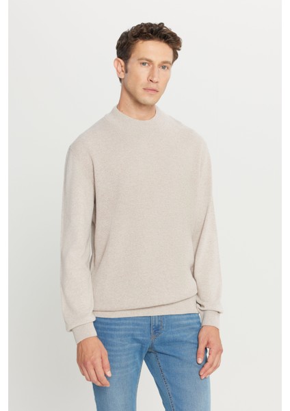 ALTINYILDIZ CLASSICS Erkek Bej Standart Fit Normal Kesim Yarım Balıkçı Yaka Pamuklu Triko Kazak