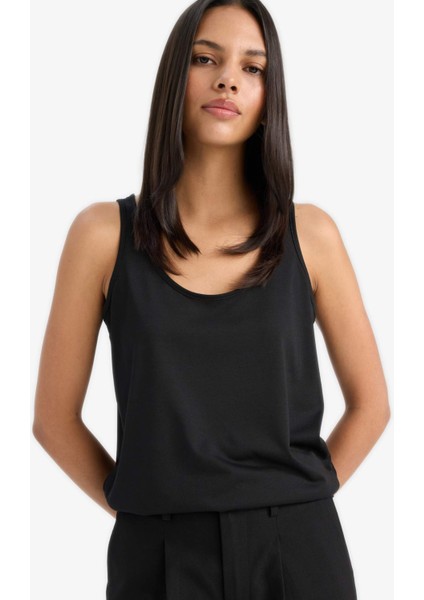 Regular Fit Basic Düz Yuvarlak Yaka Siyah Atlet F3618AX25SM