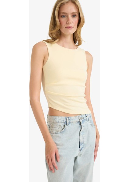 Slim Fit Dar Kesim Bisiklet Yaka Ribana Atlet F6275AX25AU