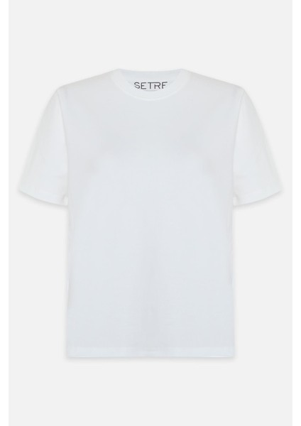 Ekru %100 Pamuk Bisiklet Yaka Kısa Kol T Shirt