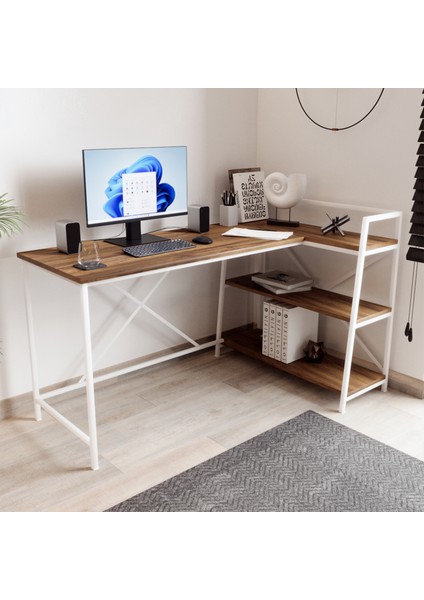 Kitaplıklı Çalışma Masası Bilgisayar Masası L Masa