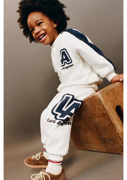 Erkek Çocuk 3 Iplik Pamuklu Kumaş Baskılı Sweatshirt ve Eşofman Altı Alt Üst Takım