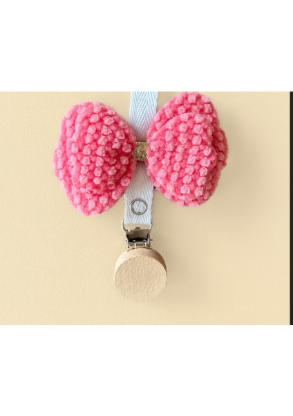 Bebek Emzik Askısı / Emzik Askılığı - Kelebek Desenli, Pembe Renk, Klipsli