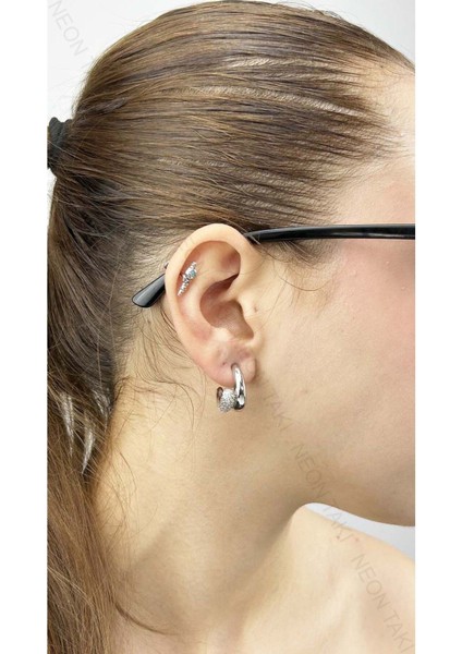 Zirkon Taşlı, İkili Görünüm Vip Küpe 603, Gümüş Renk fiyatları