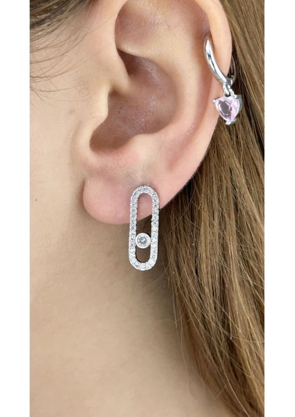 Zirkon Taşlı, Ataç, Çelik Küpe 613, Gümüş Renk