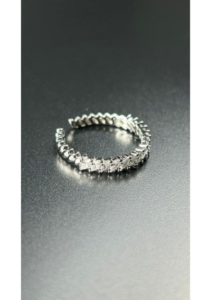 Zirkon Taş, Gümüş Kaplama Çelik Yüzük 172, Gümüş Renk, Ayarlanabilir