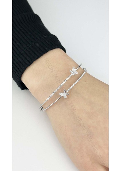 Zirkon Taşlı, Kelebek, Vip Seri Kelepçe 168, Silver Renk fiyatları