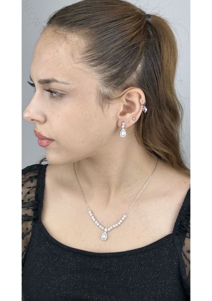 Zirkon Taşlı, Rodyum Kaplama Kolye Küpe Seti 54, Gümüş Renk fiyatları
