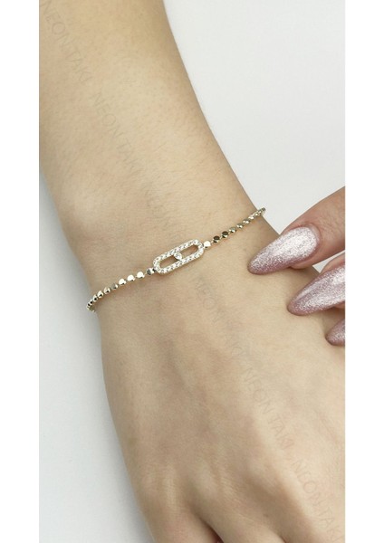 Bileklik, Zirkon Taşlı, Kararmayan Çelik, Altın Renk, Model487