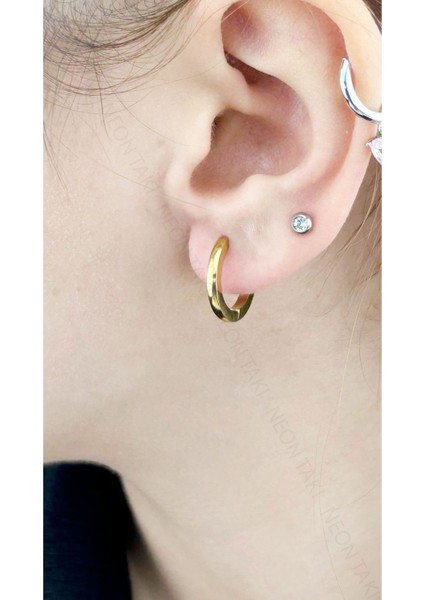 Paslanmaz Halka Küpe 619, Altın Renk, Dış Çap 18mm