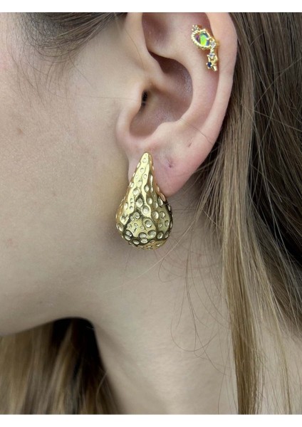 Xxx Ezmeli Damla Bottega, Paslanmaz Çelik Küpe 400, Altın Renk