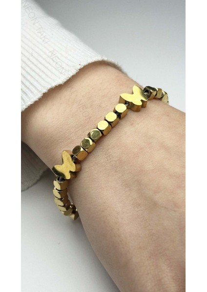 Kelebek Figürlü, Paslanmaz Çelik Zincir Bileklik 17, Altın Renk fiyatları