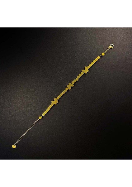 Kelebek Figürlü, Paslanmaz Çelik Zincir Bileklik 17, Altın Renk modelleri