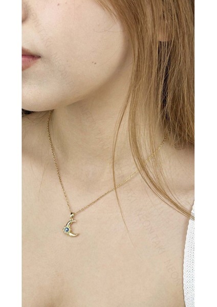 Ay ve Güneş Figürlü Paslanmaz Çelik Kolye 372, Altın Rengi