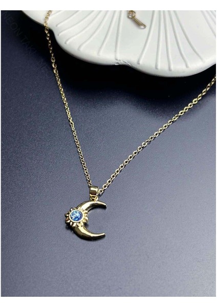 Ay ve Güneş Figürlü Paslanmaz Çelik Kolye 372, Altın Rengi modelleri