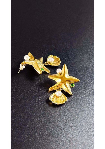 İncili, Deniz Yıldızlı Paslanmaz Çelik Küpe 638, Altın Renk modelleri