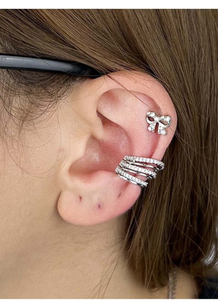 Zirkon Taşlı, Kulak Kıkırdak Bölgesi Bijuteri Küpe 509, Gümüş Renk