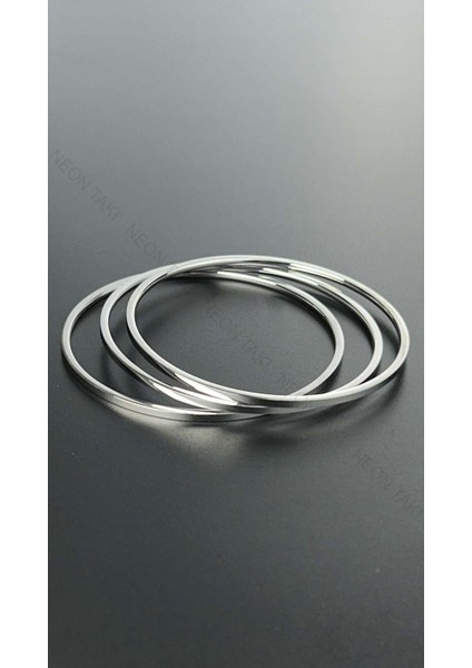 Ajda Bilezik, 3 Adet, Paslanmaz Çelik Charm Taşıyıcı Bileklik 136, Çap 60 Mm, Gümüş Renk modelleri