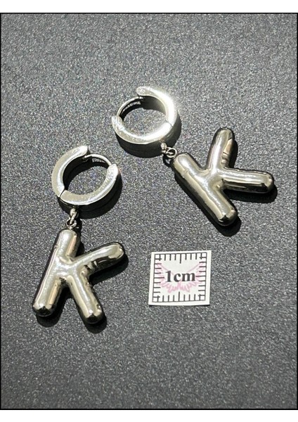 K Harfi, Balon Formlu, Paslanmaz Çelik Küpe 296, Gümüş Renk indirimleri