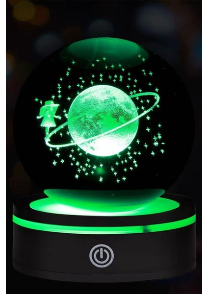 Dönen Işıklı Cam Küre Satürnlü Kız Cam Küre Dönen Işıklı Küre Hediyelik