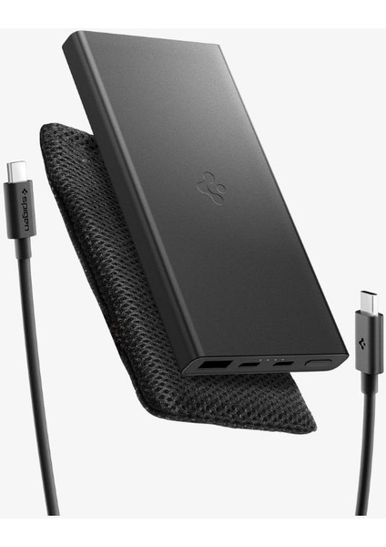 10000 mAh Slim Alüminyum Kasa 22.5W USB-C + USB-A Giriş / Çıkış Hızlı Şarj 3 Portlu Powerbank / 1 Metre Type-C Harici Kablolu Taşınabilir Şarj Cihazı + Taşıma Çantası EA2210 Black - ABA09431