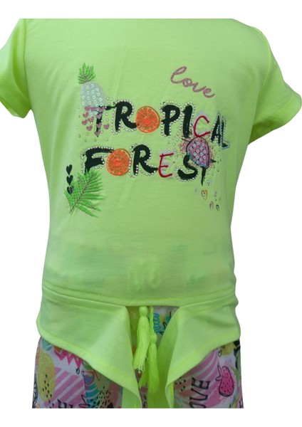 Kız Çocuğu Ikili Takım Baskılı Belden Bağlamalı T-Shirt 2-3 Yaş Neon Yeşil modelleri