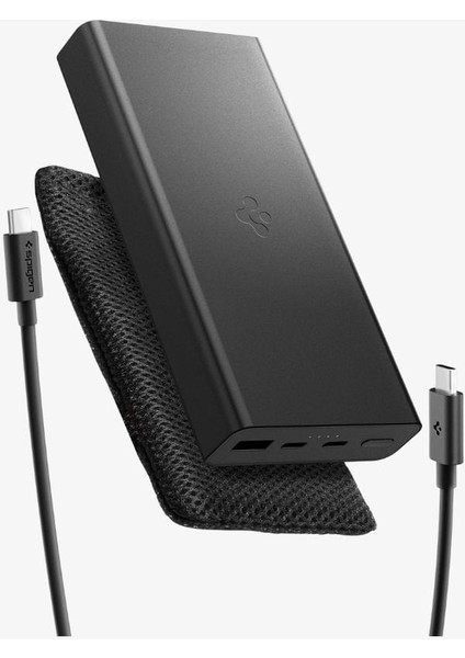 20000 mAh Alüminyum Kasa 30W USB-C + USB-A Giriş / Çıkış Hızlı Şarj 3 Portlu Powerbank / 1 Metre Type-C Harici Kablolu Taşınabilir Şarj Cihazı + Taşıma Çantası EA3020 Black - ABA09433