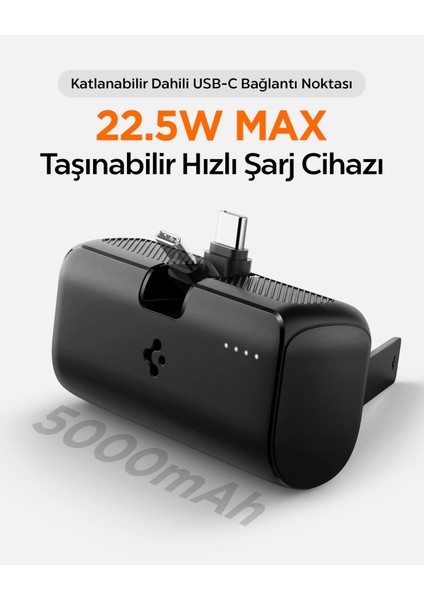 5000 mAh Ultra Mini 22.5W USB-C Giriş / Çıkış Hızlı Şarj 2 Portlu Tak-Çalıştır Standlı Powerbank / Entegre Type-C Portlu Stand Özellikli Taşınabilir Şarj Cihazı EA2205 Black - ABA09022 modelleri
