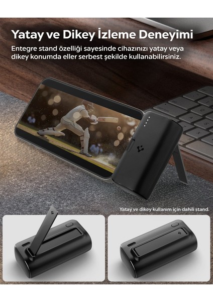 5000 mAh Ultra Mini 22.5W USB-C Giriş / Çıkış Hızlı Şarj 2 Portlu Tak-Çalıştır Standlı Powerbank / Entegre Type-C Portlu Stand Özellikli Taşınabilir Şarj Cihazı EA2205 Black - ABA09022 indirimleri