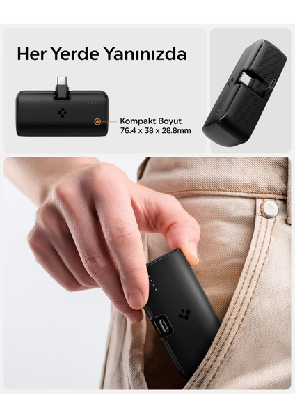 5000 mAh Ultra Mini 22.5W USB-C Giriş / Çıkış Hızlı Şarj 2 Portlu Tak-Çalıştır Standlı Powerbank / Entegre Type-C Portlu Stand Özellikli Taşınabilir Şarj Cihazı EA2205 Black - ABA09022