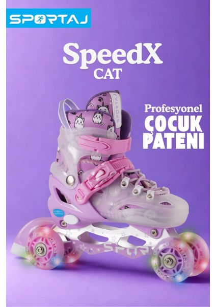 Speedx Cat Profesyonel Çocuk Pateni Işıklı Silikon Tekerler Taşıma Çantalı