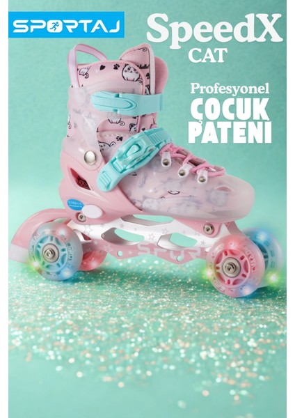 Speedx Cat Profesyonel Çocuk Pateni Işıklı Silikon Tekerler Taşıma Çantalı