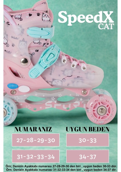 Speedx Cat Profesyonel Çocuk Pateni Işıklı Silikon Tekerler Taşıma Çantalı