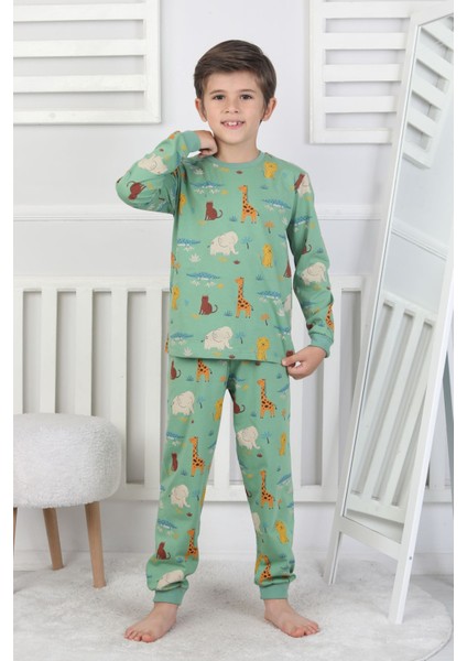 Animaux Desenli %100 Pamuk Erkek Çocuk Pijama Takımı modelleri